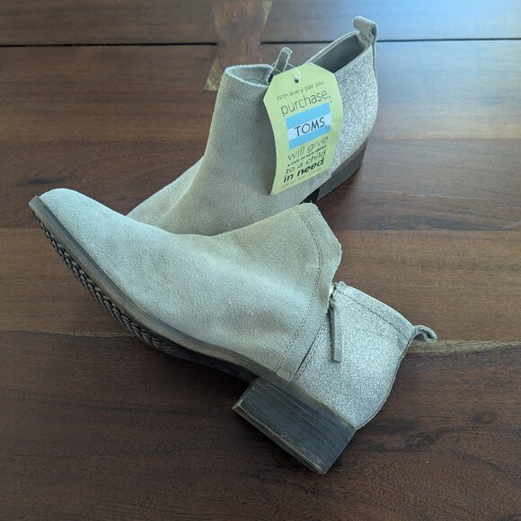 NEW Tom's Deia Zipper Ankle Booties in Tan Suede and Neutral Glitter W9.5 - Picture 5 of 8